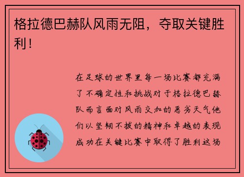 格拉德巴赫队风雨无阻,夺取关键胜利!